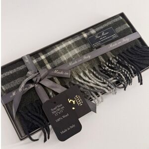 Linea Emmeti 100% Merino‎ Wool Plaid Scarf Olive Green Made in Italy 12x71 NIB